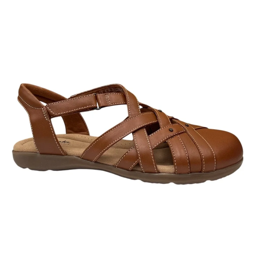 Clarks Elizabelle Sea Womens Leather Fisherman Sandals Size 8.5 Brown Adjustable